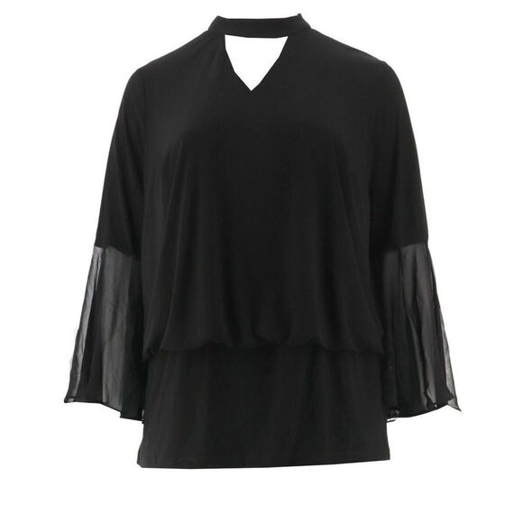 Laurie Felt Knit  Woven Bell Sleeves Top - Picture 2 of 6